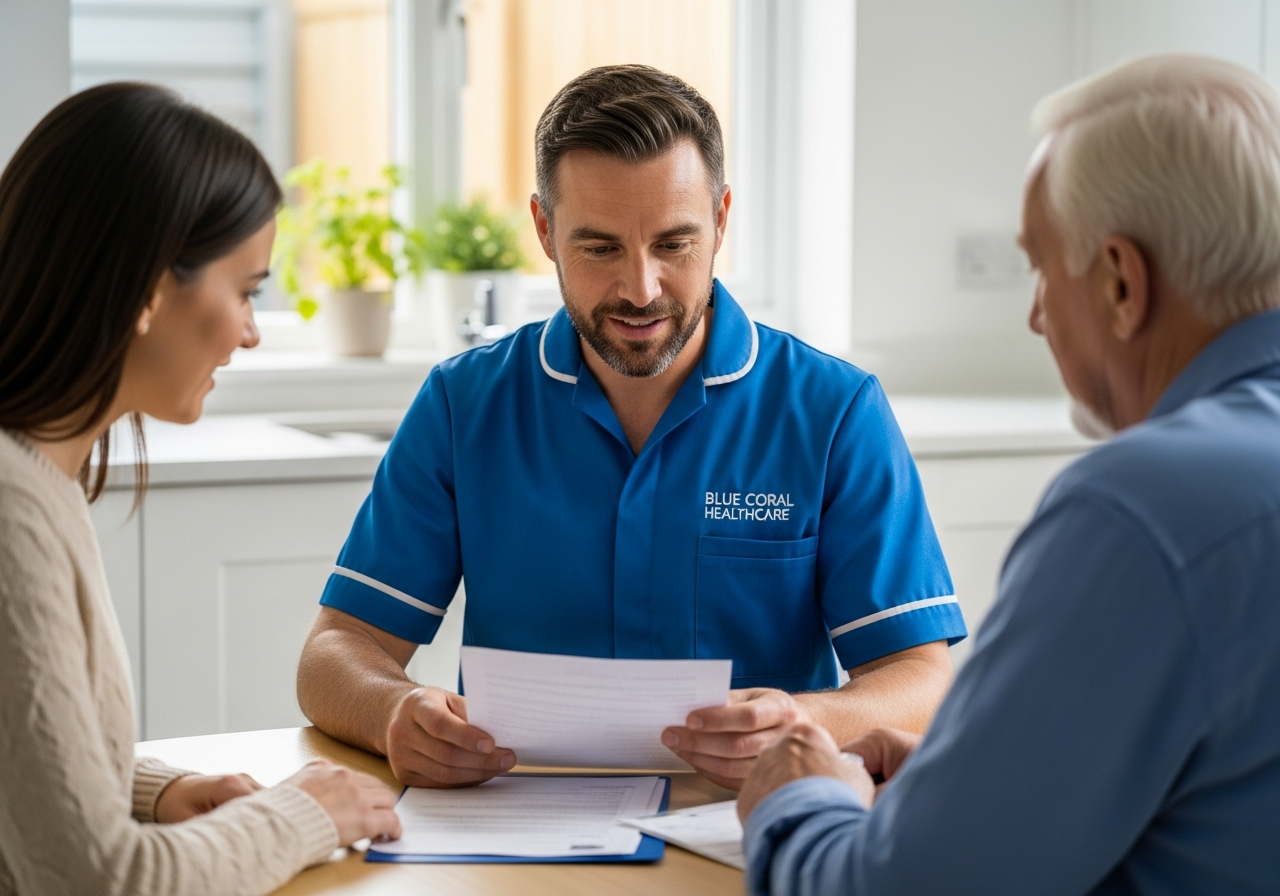 Blue Coral Healthcare carer creating a tailored care plan with a Sheffield family at home