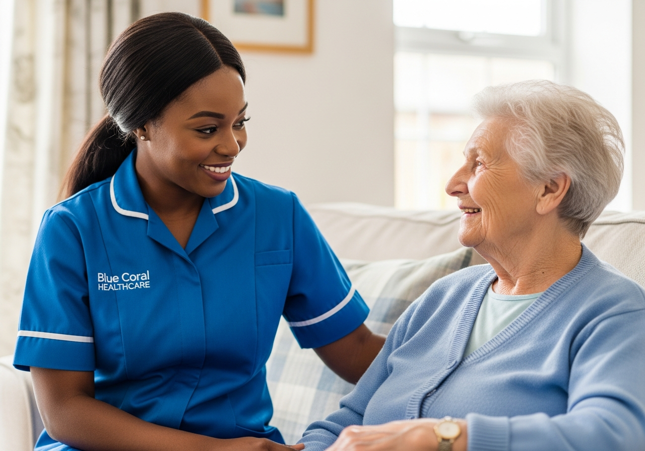 Blue Coral Healthcare carer with a client in Sheffield
