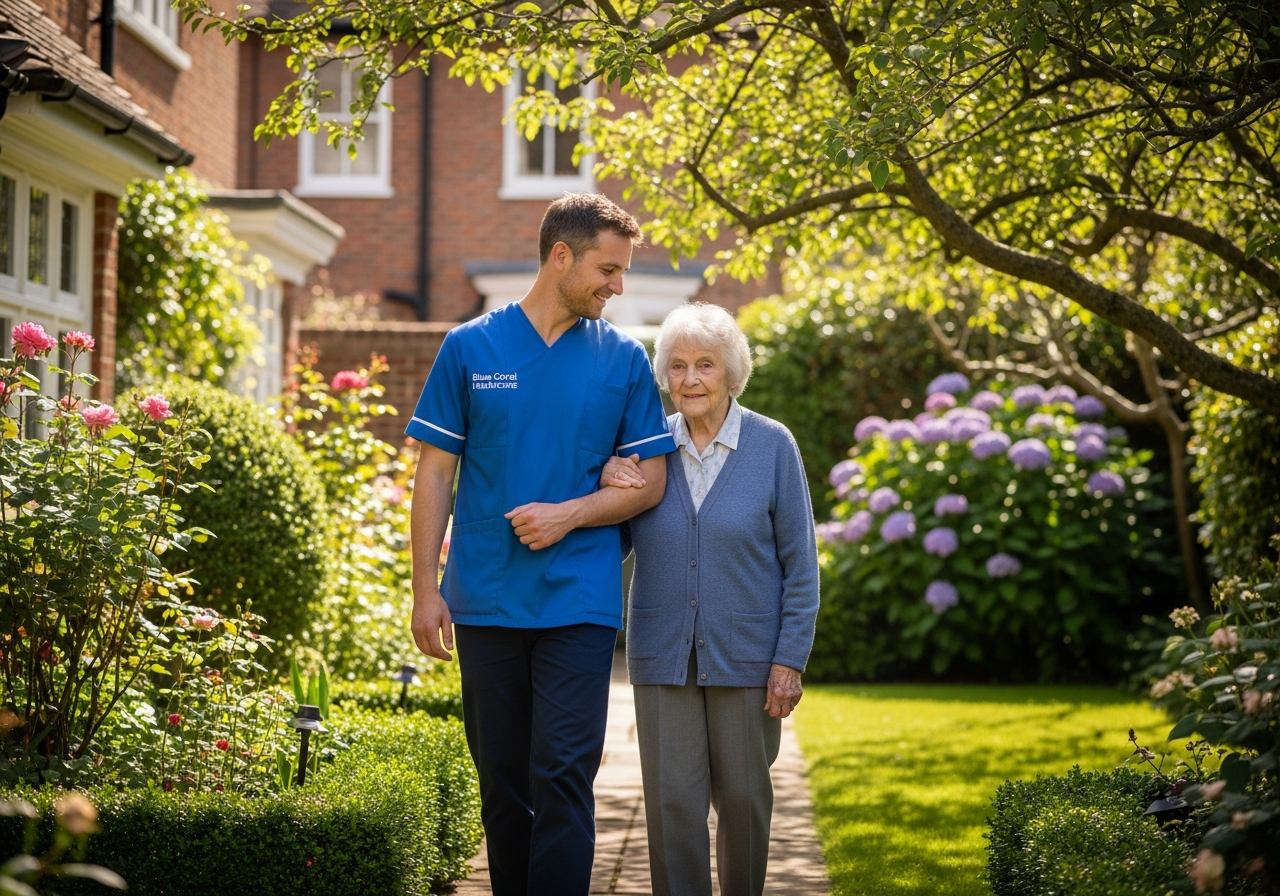 Blue Coral Healthcare carer with a client at home in Sheffield