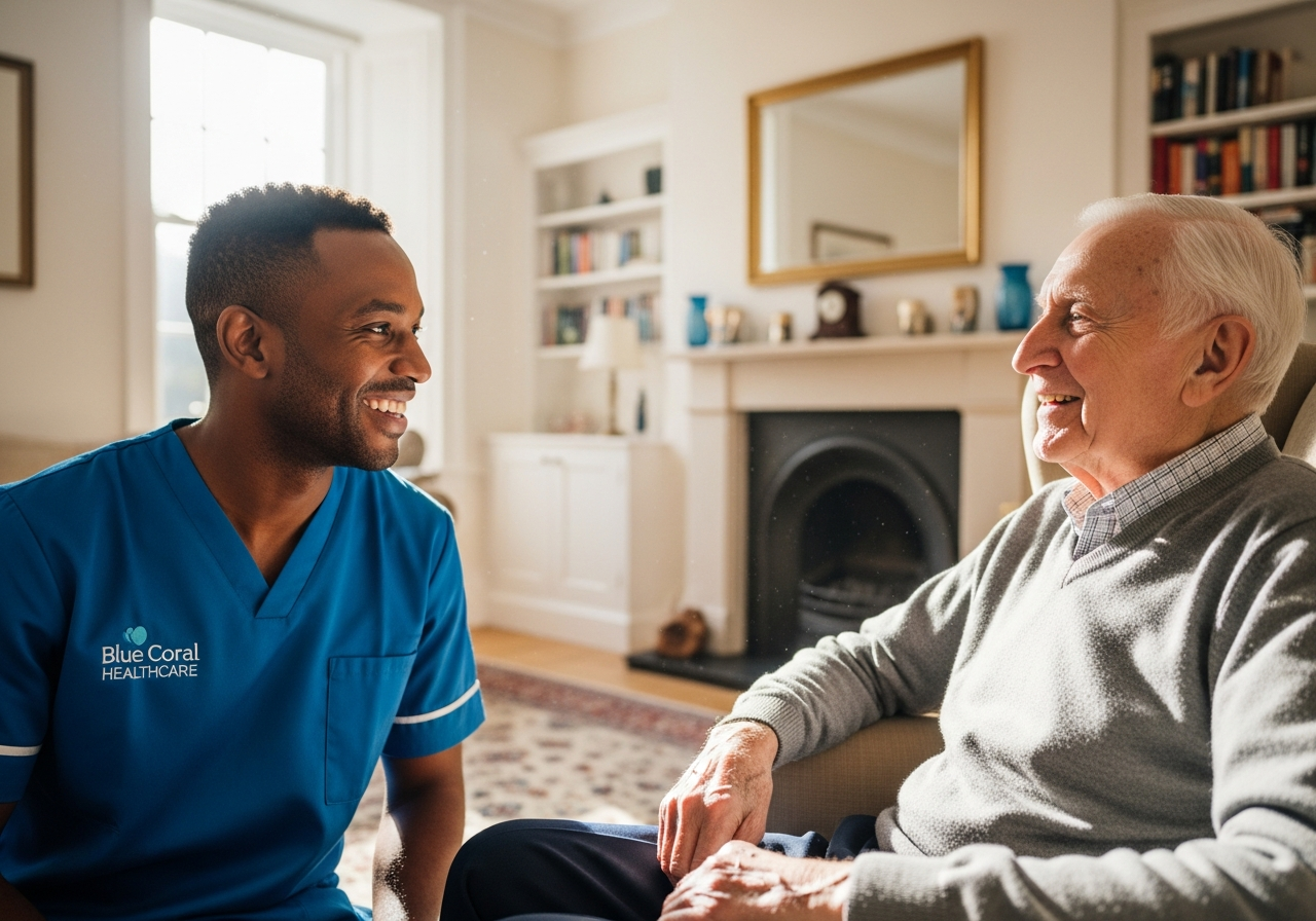 Blue Coral Healthcare carer with an elderly client in Sheffield