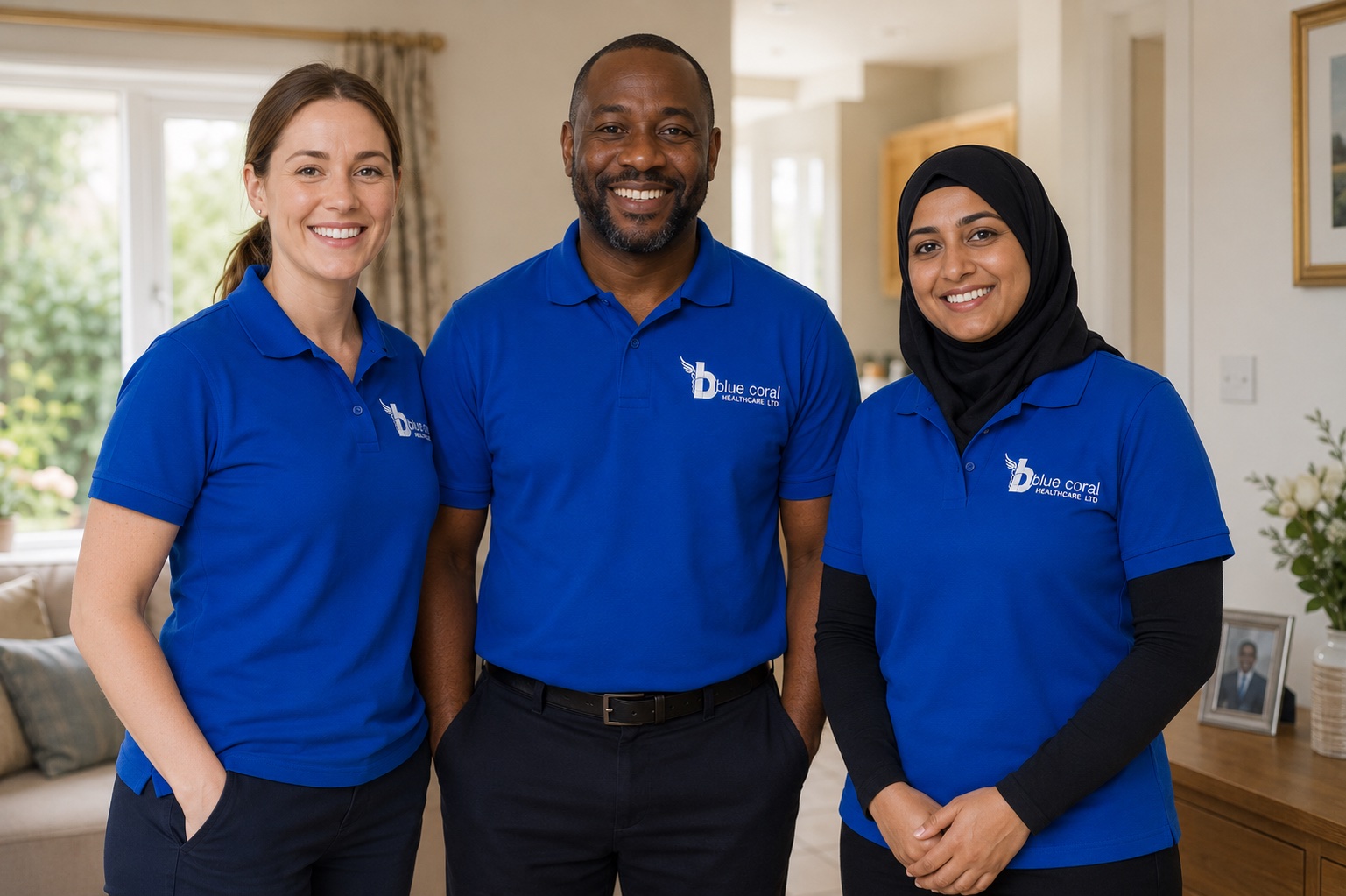 Diverse Blue Coral Healthcare carer team trusted by families