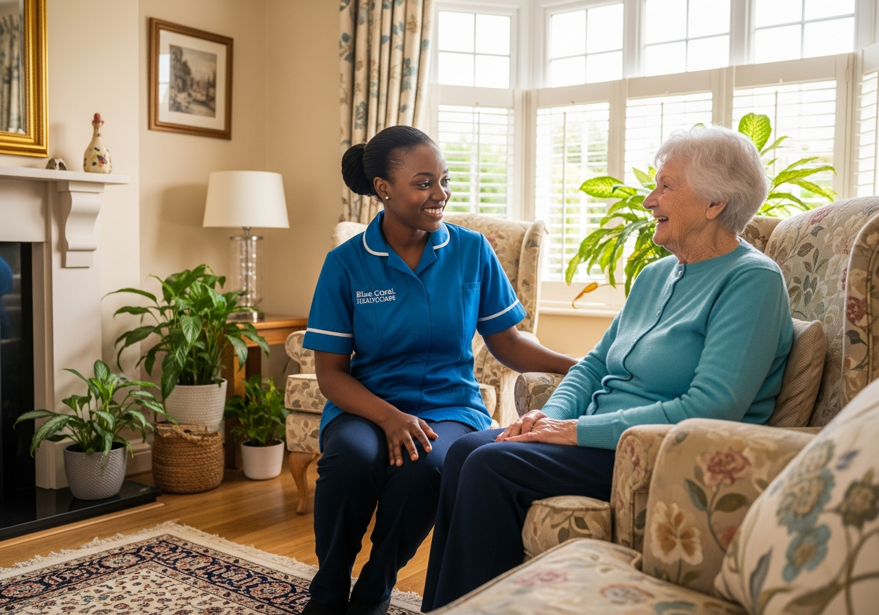 Blue Coral Healthcare carer with a client in Sheffield